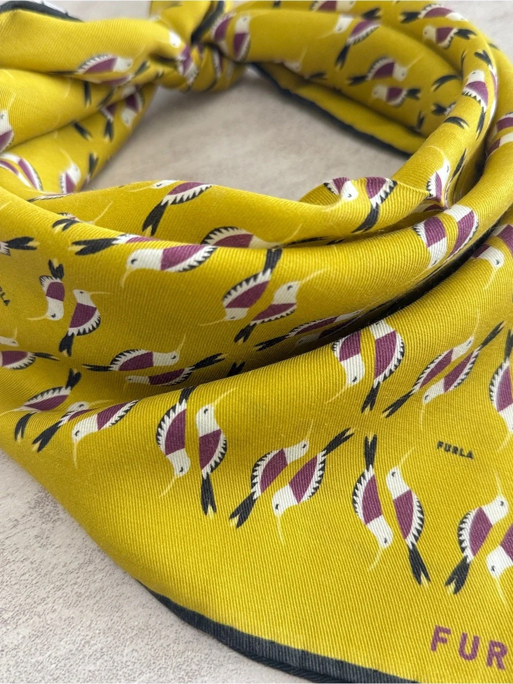 Furla Chartreuse Patterned Silk Square Scarf